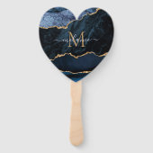 Éventail Agate Marine Blue Gold Custom Nom lettre Fan main (Dos)