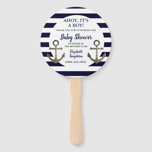 Éventail Ahoy C'est un garçon Baby shower nautique (Devant)