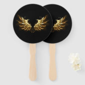 Éventail Ailes d'Ange d'or sur arrière - plan noir (Devant et derrière)