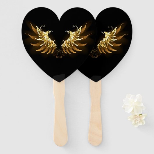 Éventail Ailes d'Ange d'or sur arrière - plan noir (Devant et derrière)