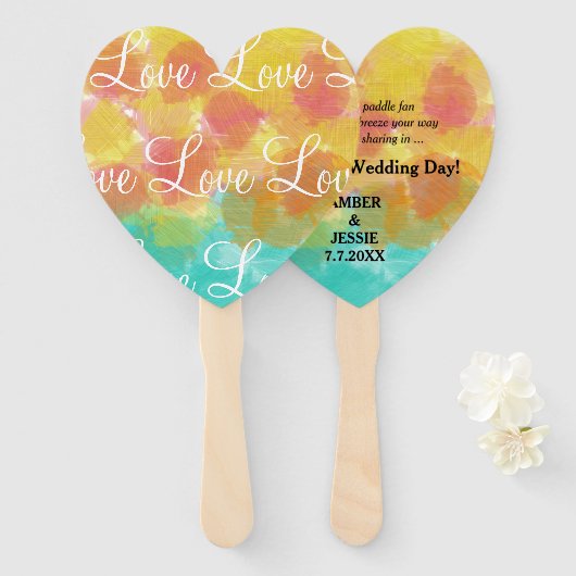 Éventail Aimer Personnalisé Gouache Aquarelles (Devant et derrière)