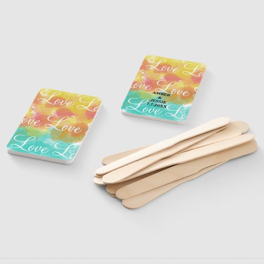 Éventail Aimer Personnalisé Mariage Gouache Aquarelles (Non-assemblé)