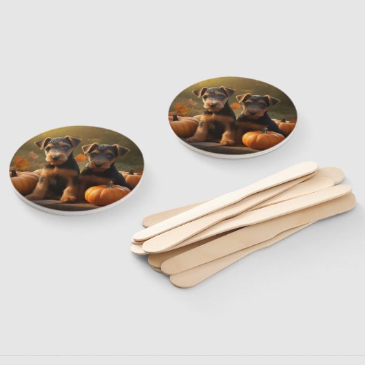 Éventail Airedale Chiot Automne Citrouille délice (Non-assemblé)