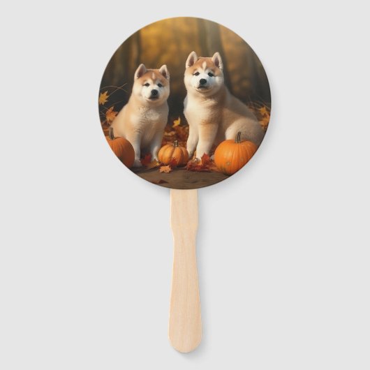 Éventail Akita Puppy Citrouille d'automne (Dos)
