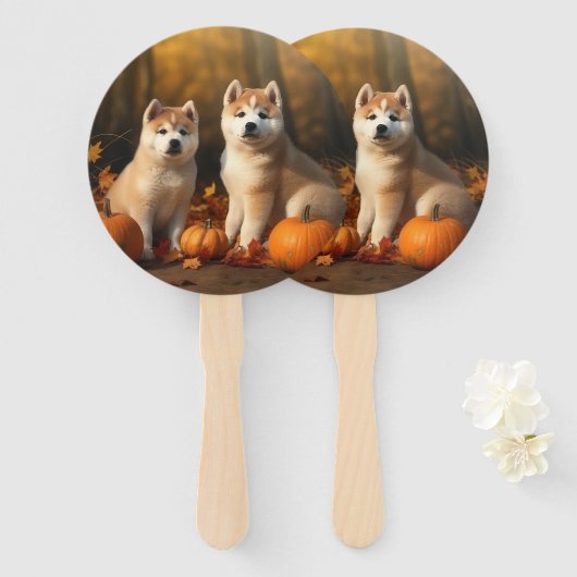 Éventail Akita Puppy Citrouille d'automne (Devant et derrière)