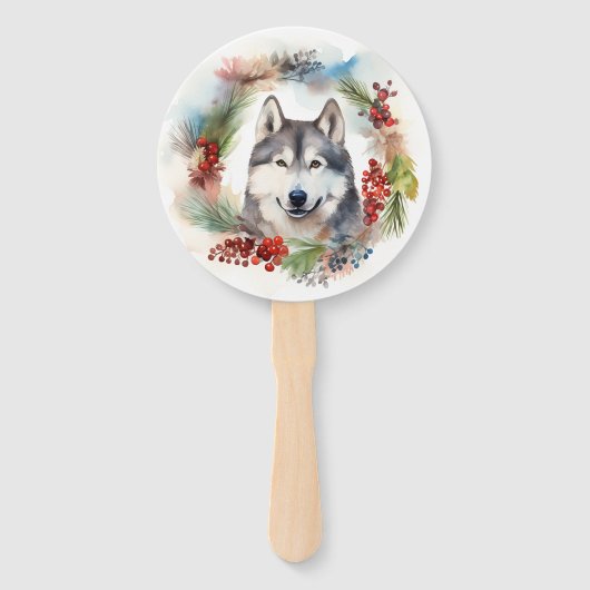 Éventail Alaskan Malamute Festive de la couronne de Noël (Dos)