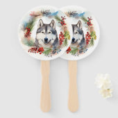 Éventail Alaskan Malamute Festive de la couronne de Noël (Devant et derrière)