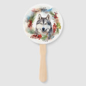 Éventail Alaskan Malamute Festive de la couronne de Noël (Devant)