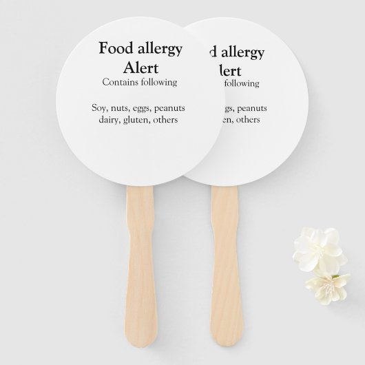 Éventail Alerte d'allergie alimentaire ajouter le nom texte (Devant et derrière)