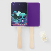Éventail Alien de paix mignon et vaisseau spatial (Devant et derrière)
