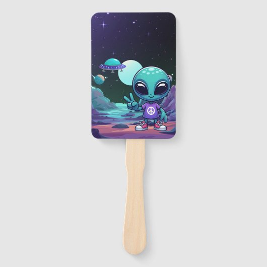 Éventail Alien de paix mignon et vaisseau spatial (Devant)