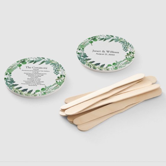 Éventail All Seasons Green Foliage Wreath Wedding Programme (Non-assemblé)