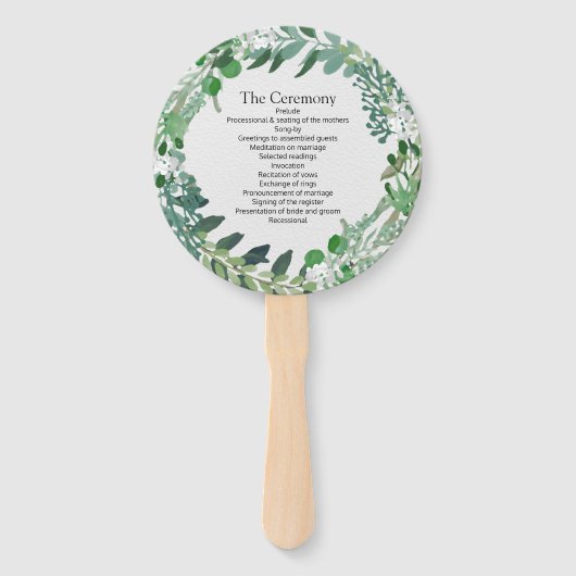 Éventail All Seasons Green Foliage Wreath Wedding Programme (Devant)