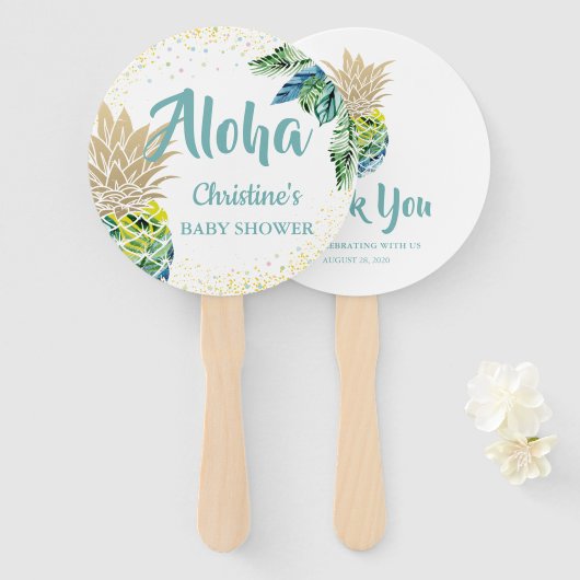 Éventail Aloha Aquarelle Tropical Ananas Beach Ventilateur  (Devant et derrière)