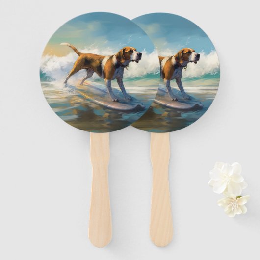 Éventail American Engligh Foxhound Beach Surfing Paining (Devant et derrière)