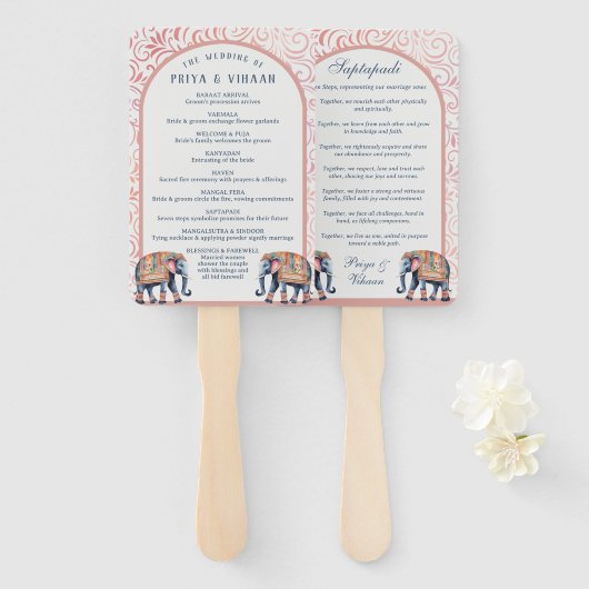 Éventail Amoureux du programme de mariage indien Hindu Sapt (Devant et derrière)