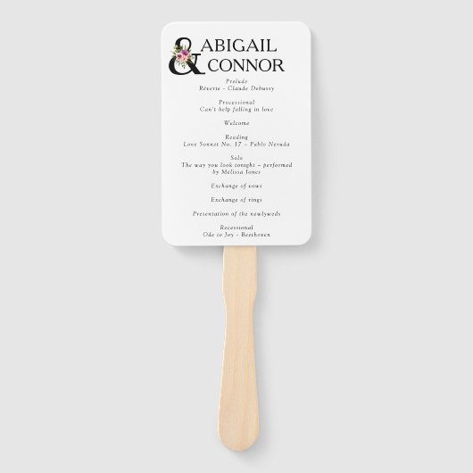 Éventail Ampersand floral moderne Plum rose Peach & Black P (Devant)