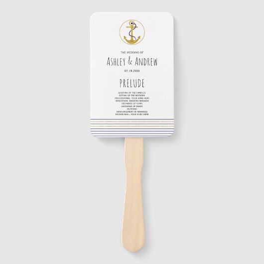 Éventail Ancrage d'or, programme de mariage nautique à rayu (Devant)