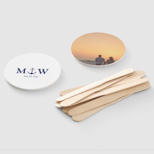 Éventail Ancrage nautique bleu marine monogramme photo Mari (Non-assemblé)