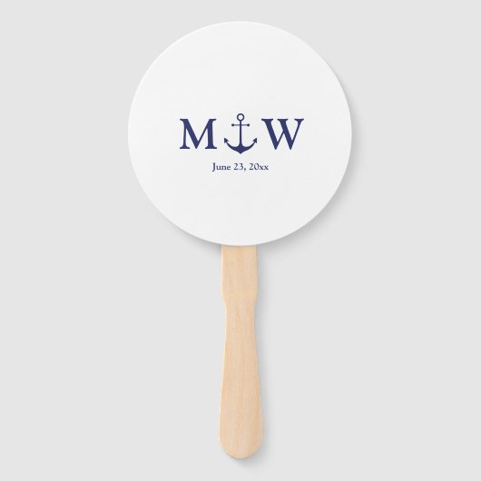 Éventail Ancrage nautique bleu marine monogramme photo Mari (Devant)