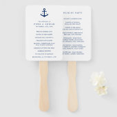 Éventail Ancre bleue marine Monogramme Programme de mariage (Devant et derrière)
