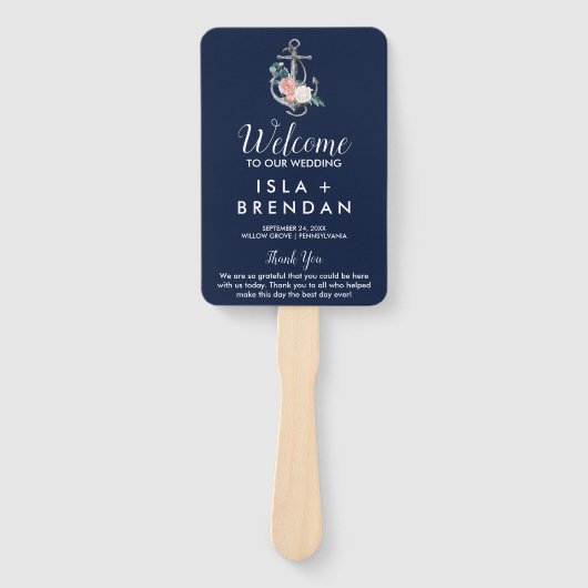 Éventail Ancre florale | Marine Summer Wedding Program (Devant)