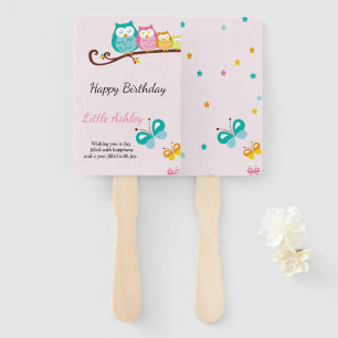 Éventail anniversaire de chouette et papillon