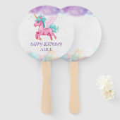 Éventail Anniversaire de la licorne rose magique (Devant et derrière)