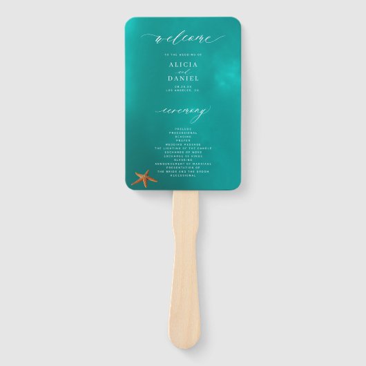 Éventail Aqua moderne programme de mariage d'été turquoise (Devant)