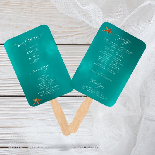 Éventail Aqua moderne programme de mariage d'été turquoise