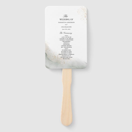 Éventail Aquarelle Abstraite Pinceau vert et or (Devant)