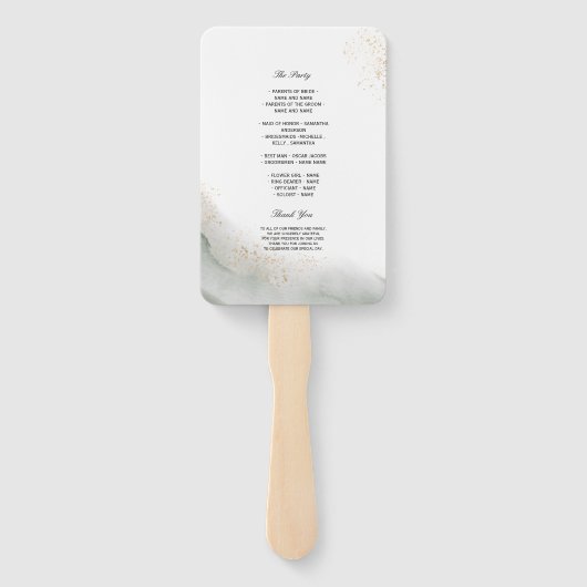 Éventail Aquarelle Abstraite Pinceau vert et or (Dos)