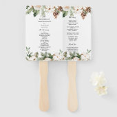 Éventail Aquarelle Arbre de pin vert d'hiver et fleurs blan (Devant et derrière)