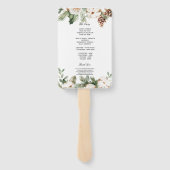 Éventail Aquarelle Arbre de pin vert d'hiver et fleurs blan (Dos)