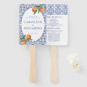 Éventail Aquarelle bleu Méditerranée Programmes Mariage (Devant et derrière)