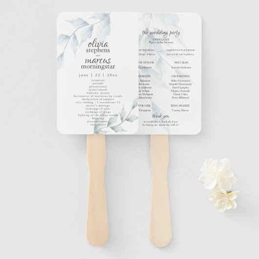 Éventail Aquarelle Bleu Poussiéreux Sauge Poussiéreuse Flor (Devant et derrière)