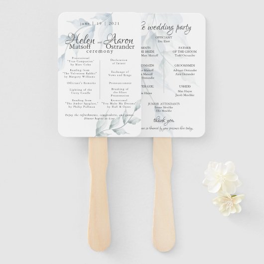 Éventail Aquarelle Bleu Poussiéreux Sauge Poussiéreuse Hele (Devant et derrière)