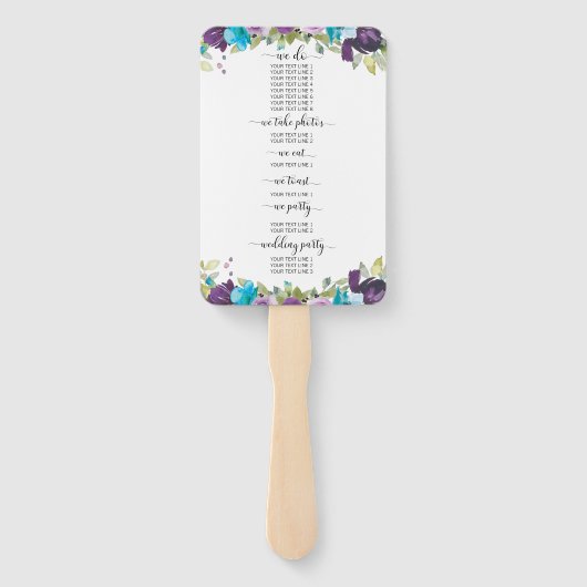 Éventail Aquarelle bleu violet Floral Wedding Programme Mai (Dos)