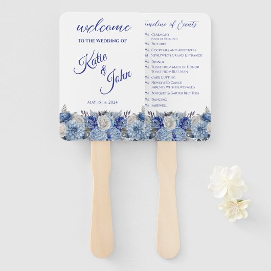 Éventail Aquarelle Blue Flower Bouquet-Wedding Programme- (Devant et derrière)