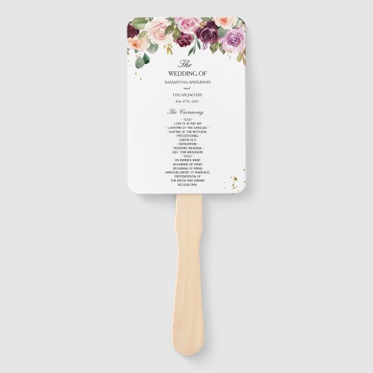 Éventail Aquarelle Bourgogne Rustique Fleurs et gouttes d'o (Devant)