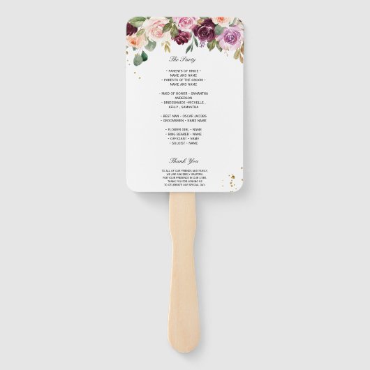 Éventail Aquarelle Bourgogne Rustique Fleurs et gouttes d'o (Dos)