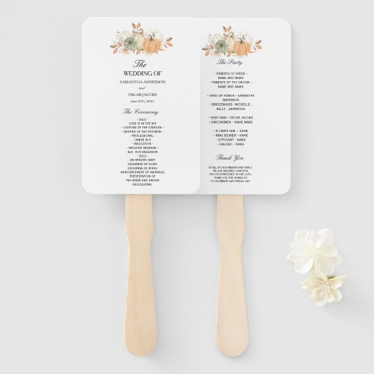 Éventail Aquarelle d'automne Citrouilles et fleurs (Devant et derrière)