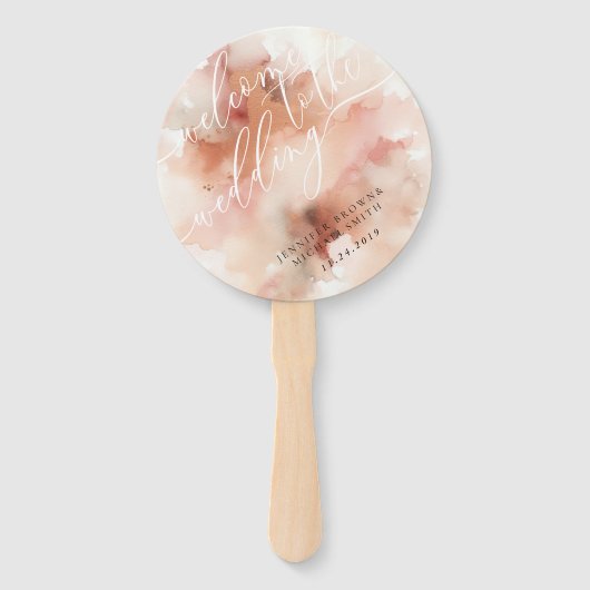 Éventail Aquarelle de poussière d'or rose Bienvenue jour de (Dos)