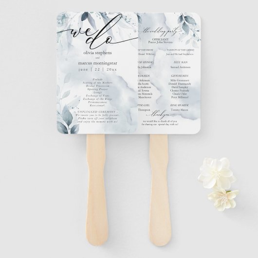 Éventail Aquarelle Dusty Blue Foliage Dawna2 (Devant et derrière)