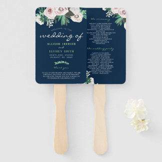 Éventail Aquarelle Floral Blanc Green Wedding Programme