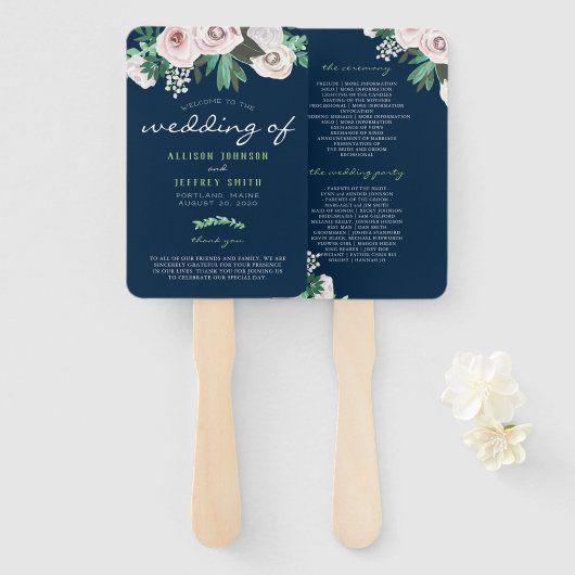 Éventail Aquarelle Floral Blanc Green Wedding Programme (Devant et derrière)
