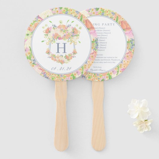 Éventail Aquarelle Floral Garden Party Crest (Devant et derrière)