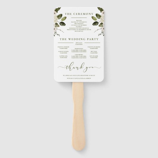 Éventail Aquarelle Floral Wedal Programme Fans (Dos)