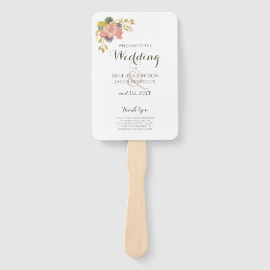 Éventail Aquarelle florale Programme de mariage blanc Venti (Devant)