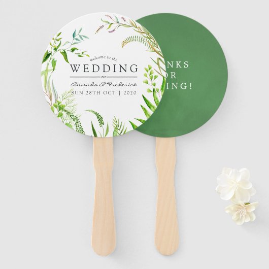 Éventail Aquarelle Forêt verdure Mariage Faveur (Devant et derrière)